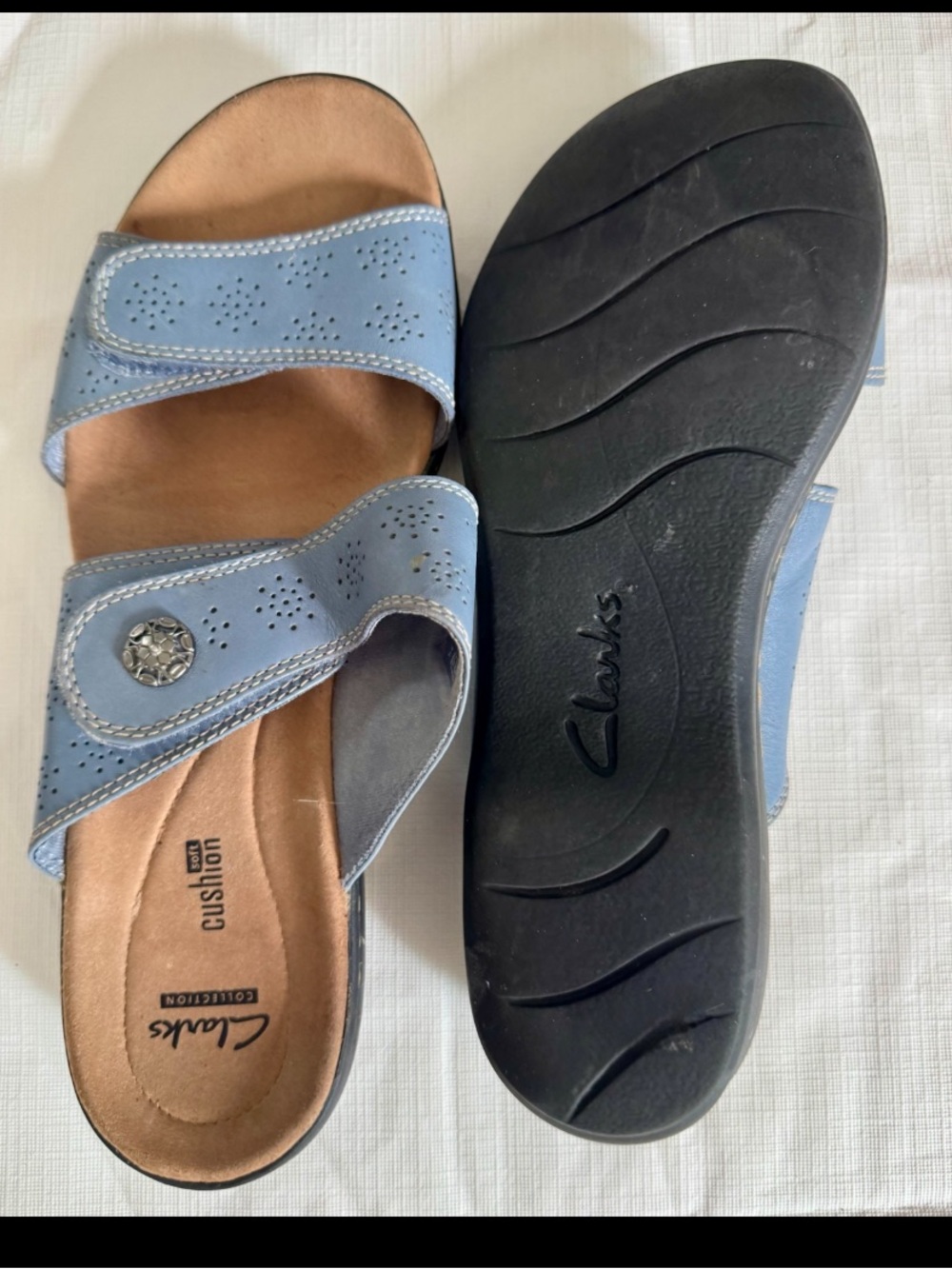 Clarks Collection Cushion Soft Sandals Womens US 11 Blue Leather Comfort Slides - Picture 5 of 5